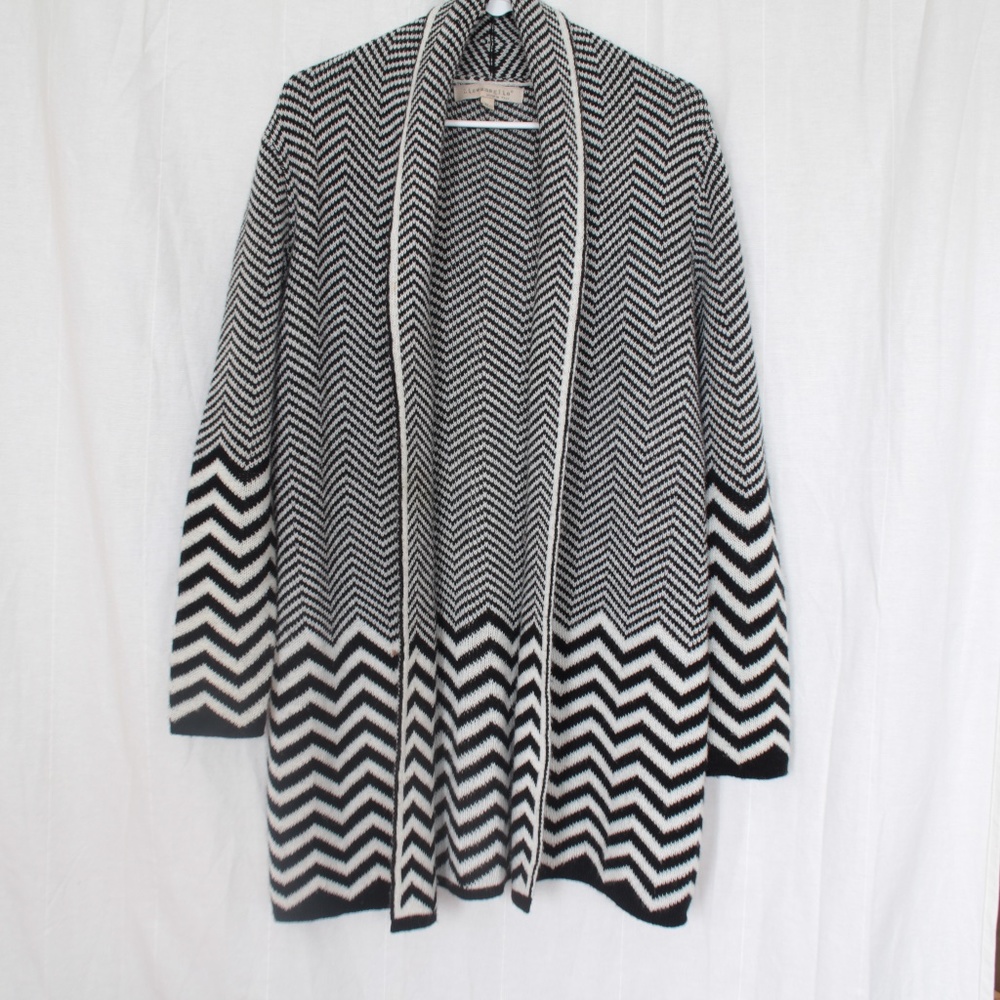 Lineamaglia‎ Women's Made in Italy Open front Long Cardigan Black & White Sz M